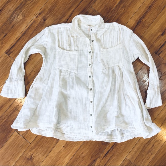 Free People gauze waffle knit button  blouse top shirt ivory boho cottag… - Picture 7 of 8
